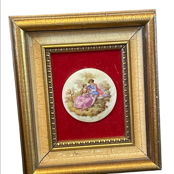 Vintage 1950s Gold gilt Florentine Ceramic Limoges French framed cameo picture - Picture 3 of 7